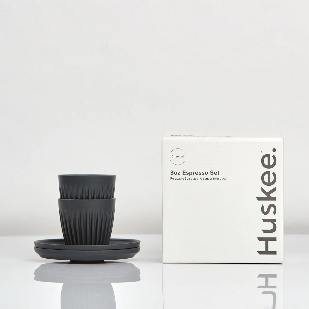 Huskee Cup 3OZ Espresso Cup with Saucer (Charcoal/Natural) - Image 3