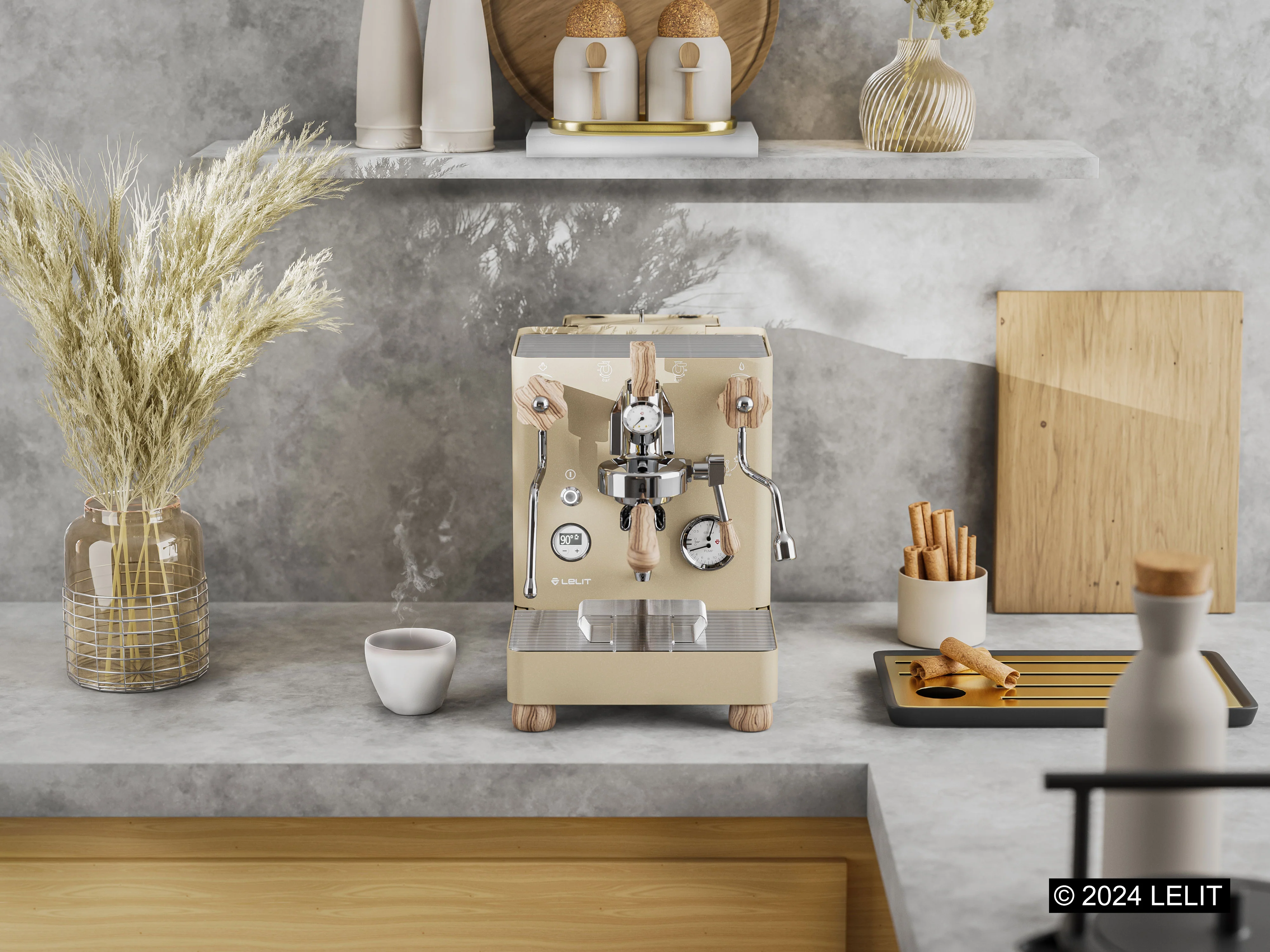 GOLD Lelit Bianca Pressure Profile Dual Boiler PID Rotary Pump Wood PL162T V3 Espresso Machine (GOLD) - Image 2